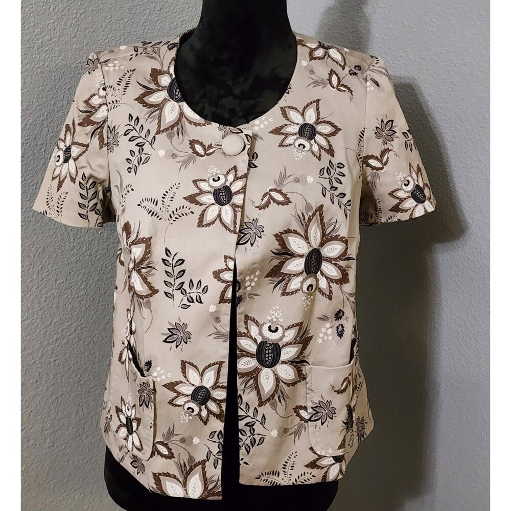 East 5th Blazer Jacket‎ Women’s Size M Tan Brown Short Sleeve Single Breasted